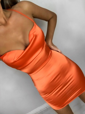 Valentina orange opened back satin dress