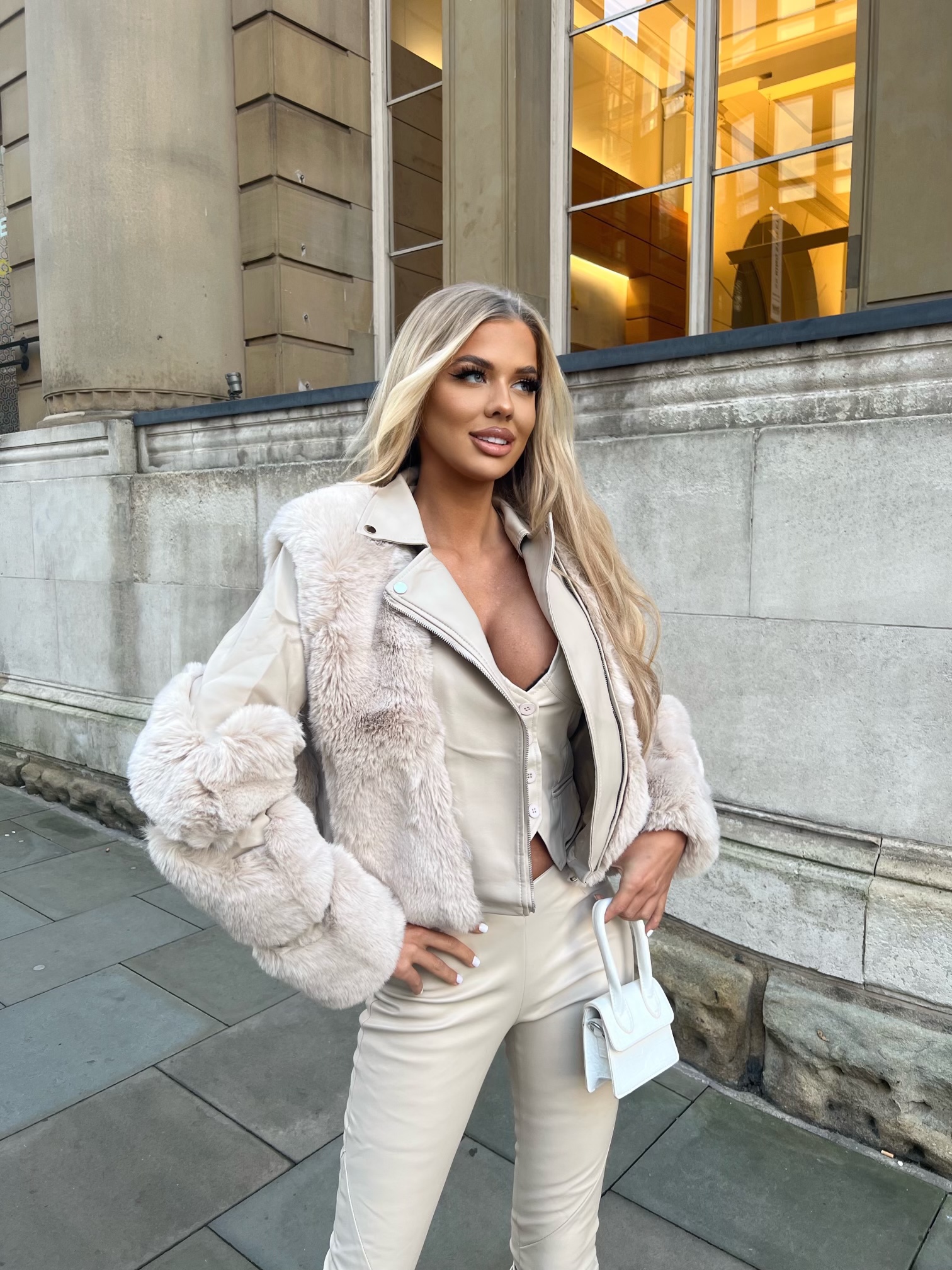 Naya faux fur leather cream coat