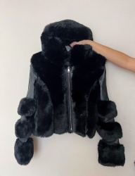 Xenia black faux fur/leather coat
